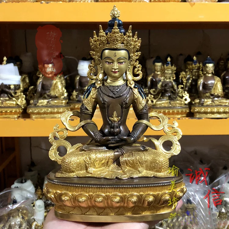 21CM large # 5A GOOD buddha HOME Temple India Nepal Tibet Buddhism gold gilding Amitayus Amitayus Buddha brass handmade statue