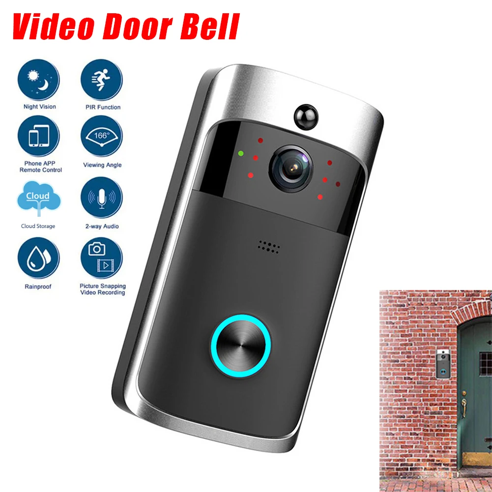 

V5 Wireless Smart Doorbell Night Vision 720P HD Voice Intercom Doorbells PIR Detection Motion Sensing Security Protection Device
