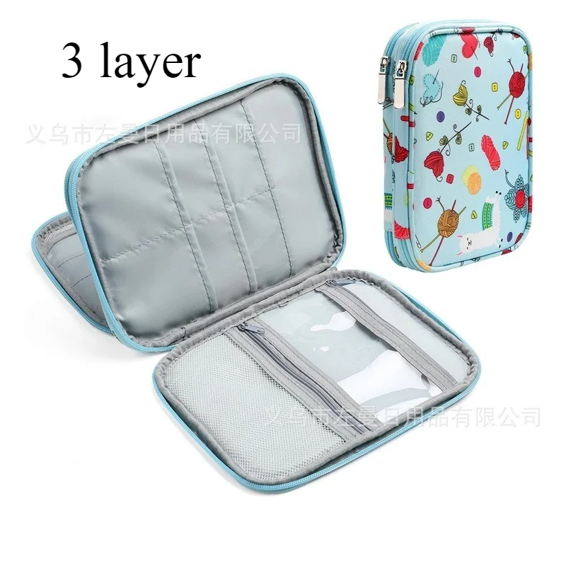 Knitting Needles Case Travel Pouch Organizer Storage Bag for Circular Knitting Needles Crochet Hooks Sewing Accessories Kit Bag