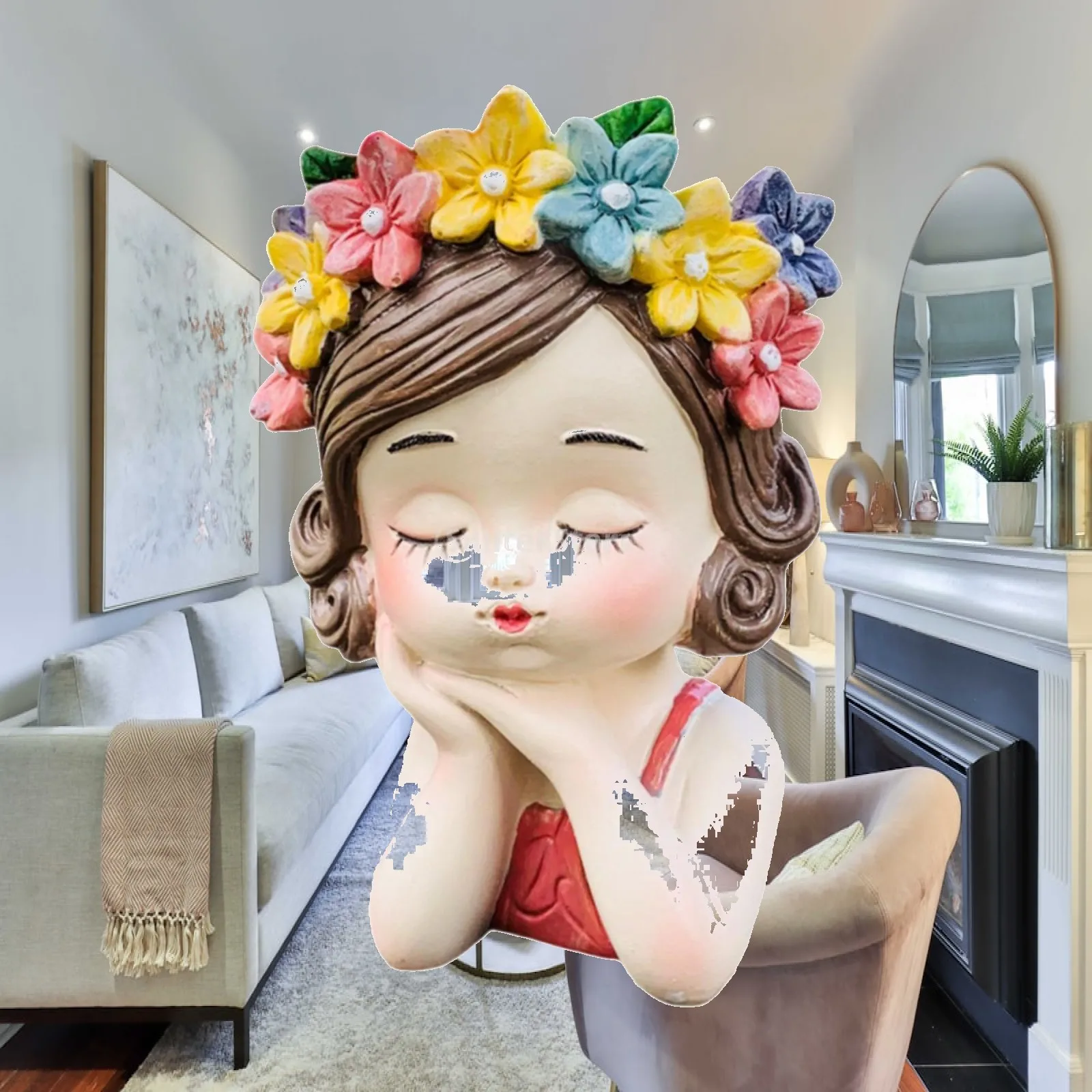 Girl Flower Pot Plant Container Statue Decoration Planter Gift Flower Vase for Table Centerpiece Kitchen Desktop Home Indoor
