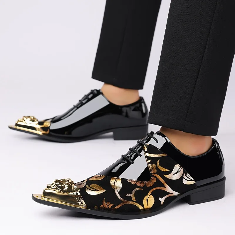 Dance performance pointed toes shoes for man designer brand prom patent leather oxford shoes man dress tuxedo shoes menswear 48