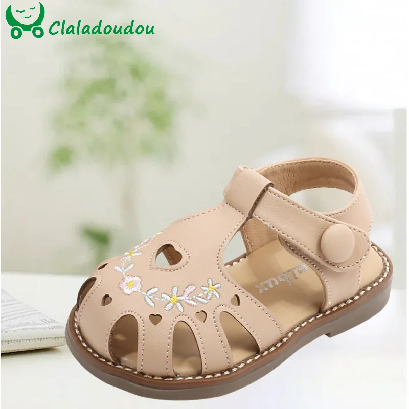 

Brand Embroidered Flower Infant Sandals For Girls,Closed Toe Strap Soft Summer Shoes For 0-3years Little Princess,Baby Walkers