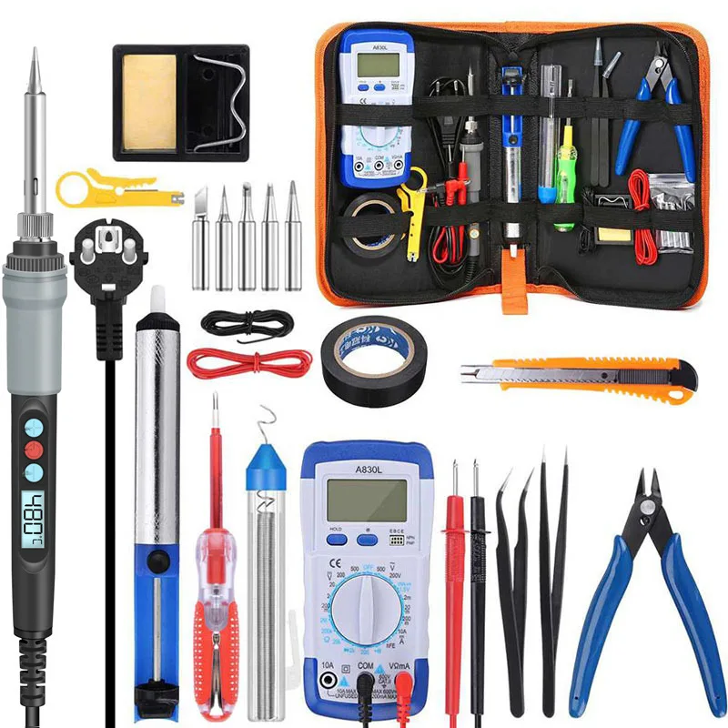 

90W power LCD digital display electric soldering iron kit multimeter pliers tin absorber screwdriver