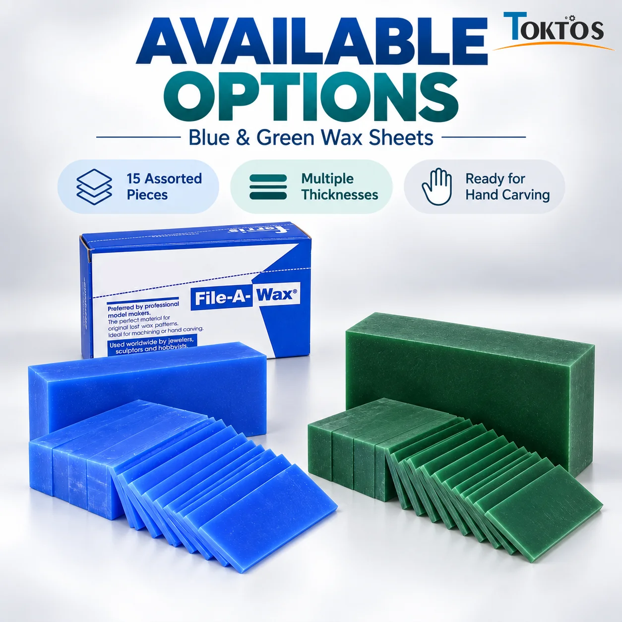 TOKTOS 15PCS Jewelry Carving Wax Sheets Blue Green Lost Wax Casting Model Making Wax for Rings Bracelets Charms Earrings