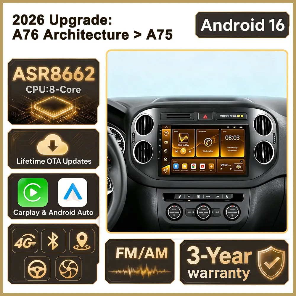 Cortex-A76 Octa-Core Android 16 For VW Volkswagen Tiguan 1 NF 2006 - 2016 Multimedia Player Car Radio GPS Touch Screen DVD Wifi