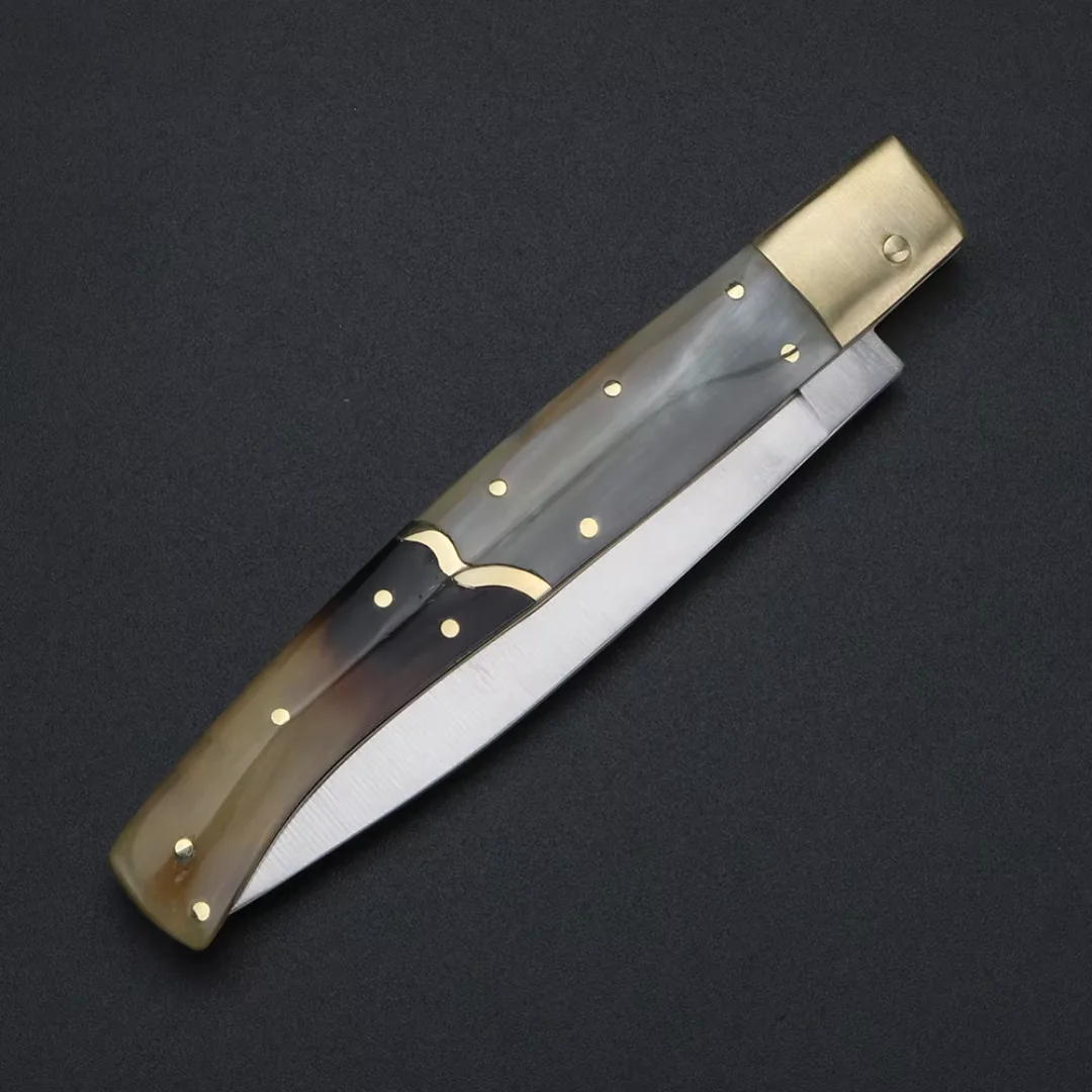Natural yak horn handle folding knife with brass head, Italian style practical fruit folding knife for home use