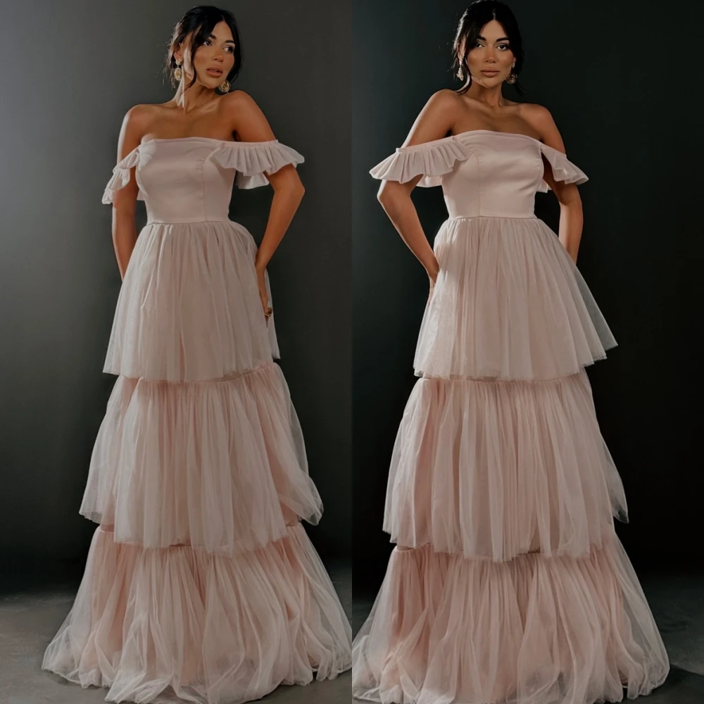 Vestido de noche de una línea de organza sin tirantes moderno personalizado Vestidos de fiesta con gradas elegantes Vestidos para ocasiones especiales con espalda abierta de lujo
