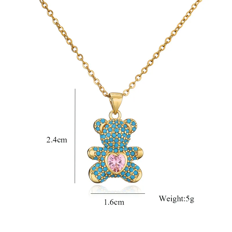 GANPUP Stilvolle Niedliche Bären-Herz-Halskette mit Glänzendem Zirkonia-Anhänger für Damen, Modische Schlüsselbeinkette, Choker-Schmuck, Geschenk – Detail 1