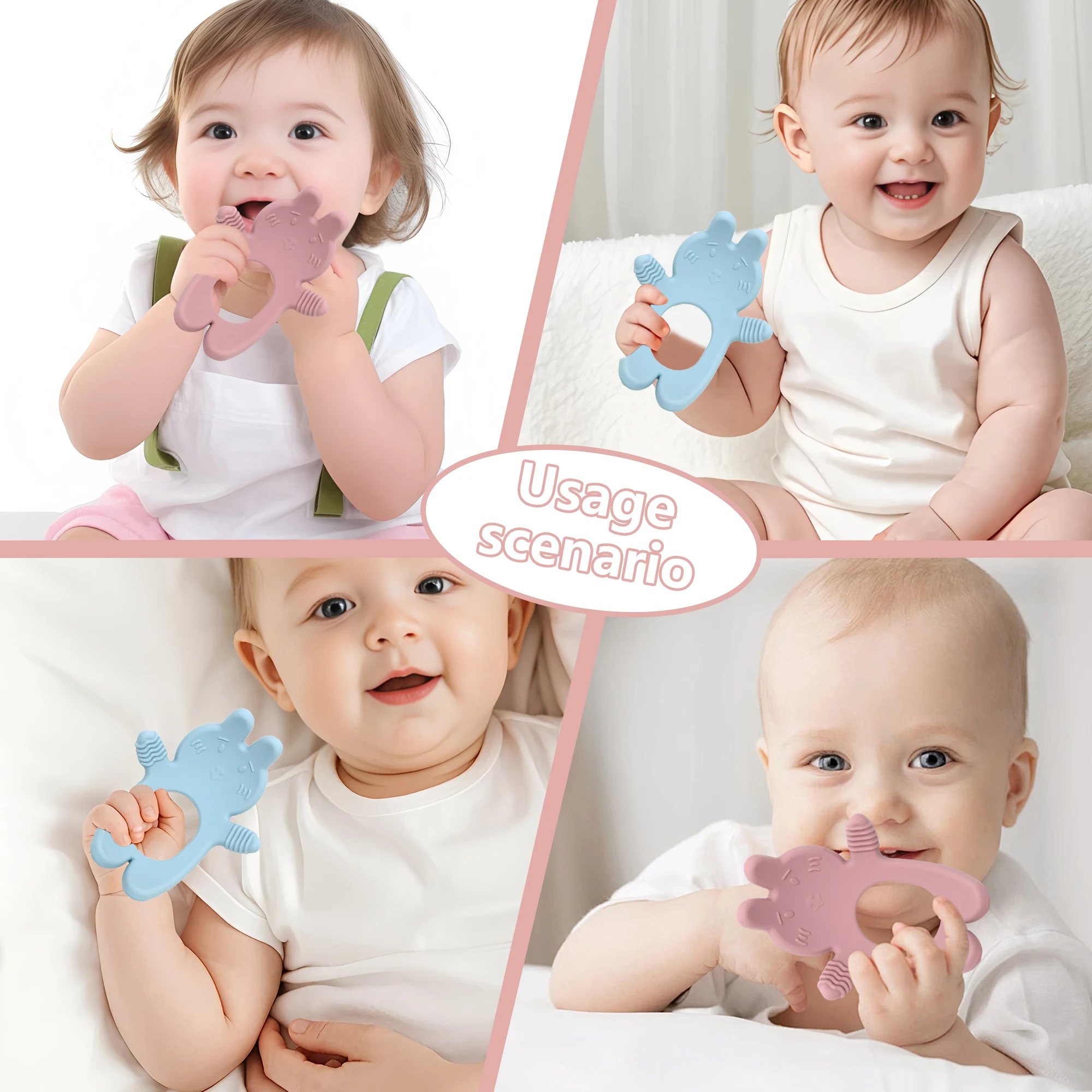 Urocza zabawka dla niemowląt w kształcie króliczka, gryzak, silikon spożywczy, odpowiedni dla dzieci w wieku 0-12 miesięcy, świetny prezent dla noworodka.