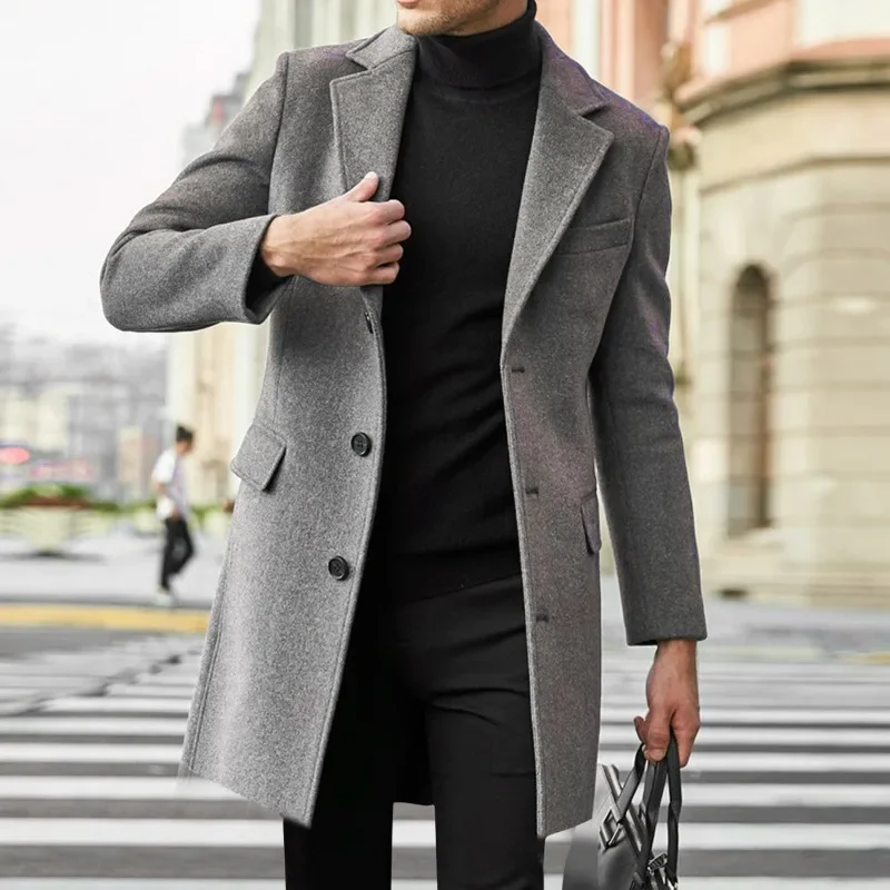 Autumn and Winter New Men\'s Windbreaker British Long sleeved Woolen Coat Fashion Trend Coat Suit