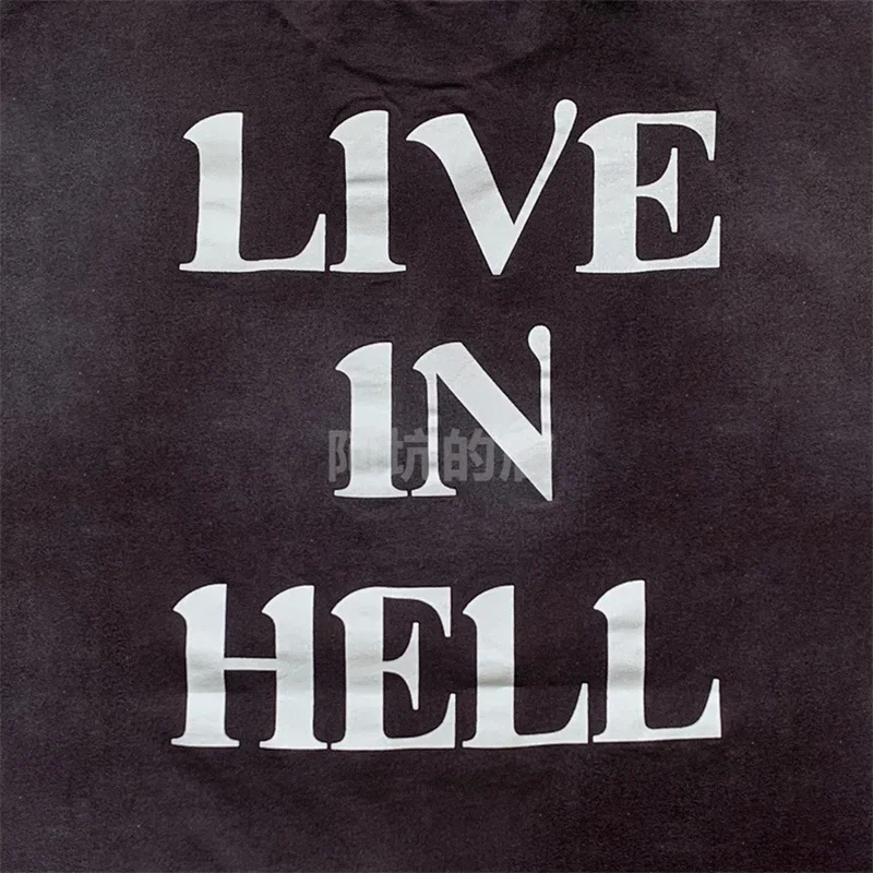 25SS القطن الخالص سانت مايكل لهب نمط هوديس الرجال النساء 1:1 غسلها أسود بأكمام طويلة تي شيرت