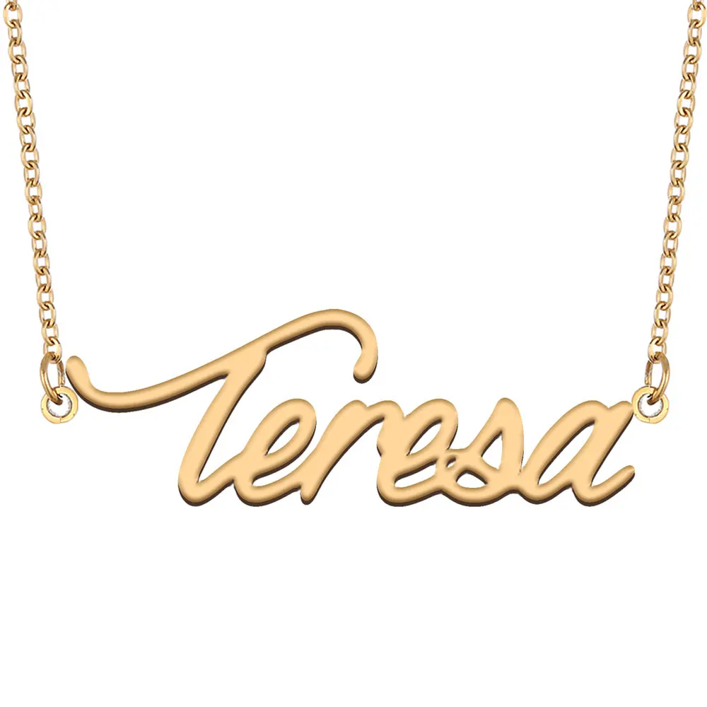 

Teresa Name Necklace for Women Jewelry Stainless Steel Gold Color Nameplate Pendant Font Letters Choker Necklaces