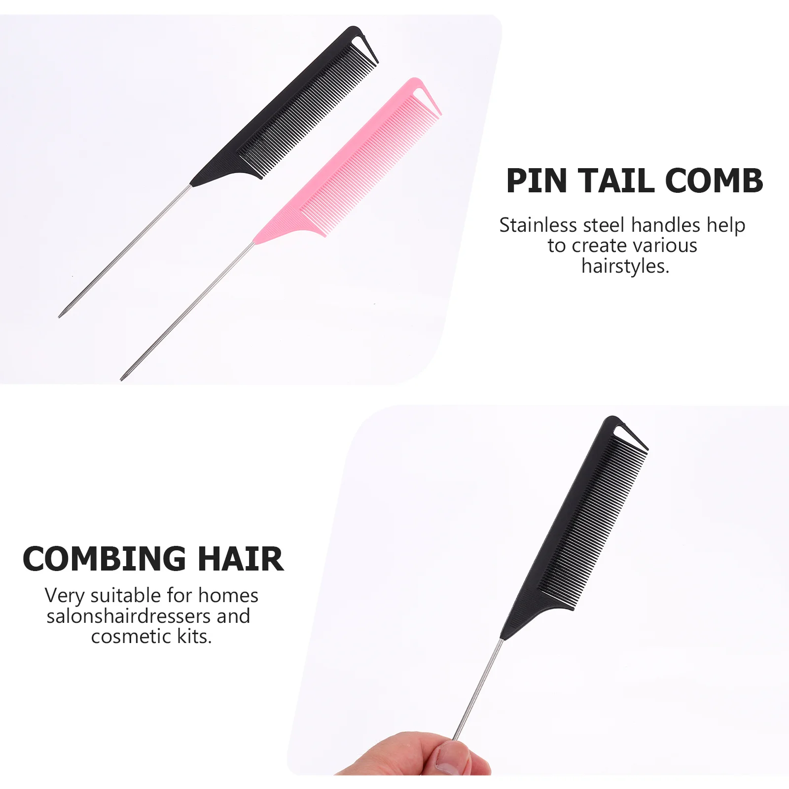 

12Pcs Premium Pintail Comb for Hairdressing Highlight Tail Separation Styling Smooth Scalp Massage Stainless Steel