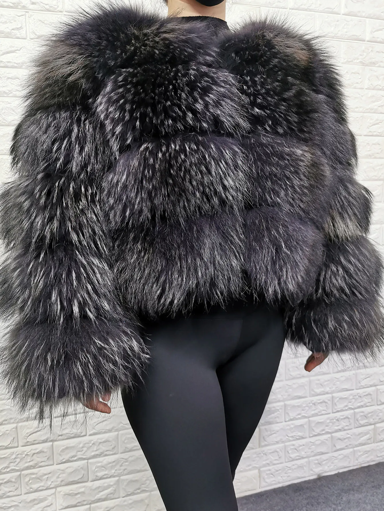 2024 Luxury grey Furry Plus Size top abbigliamento cappotto curvo cappotto in vera pelliccia di procione naturale da donna giacche invernali gilet femminile