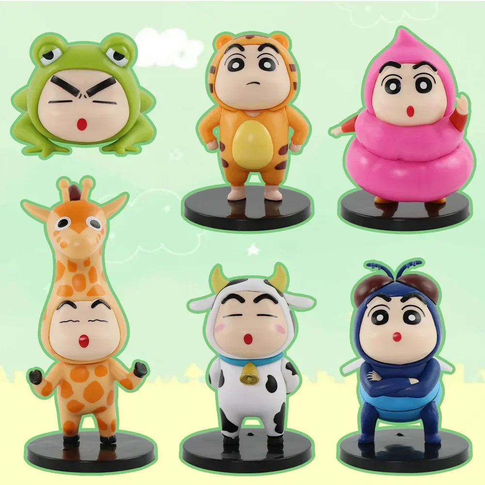 Bandai 6 pièces/ensemble nouveau Crayon Anime shin-chan COS animaux Kawaii Q Version Figure PVC modèle jouets poupée recueillir voiture ornements cadeaux