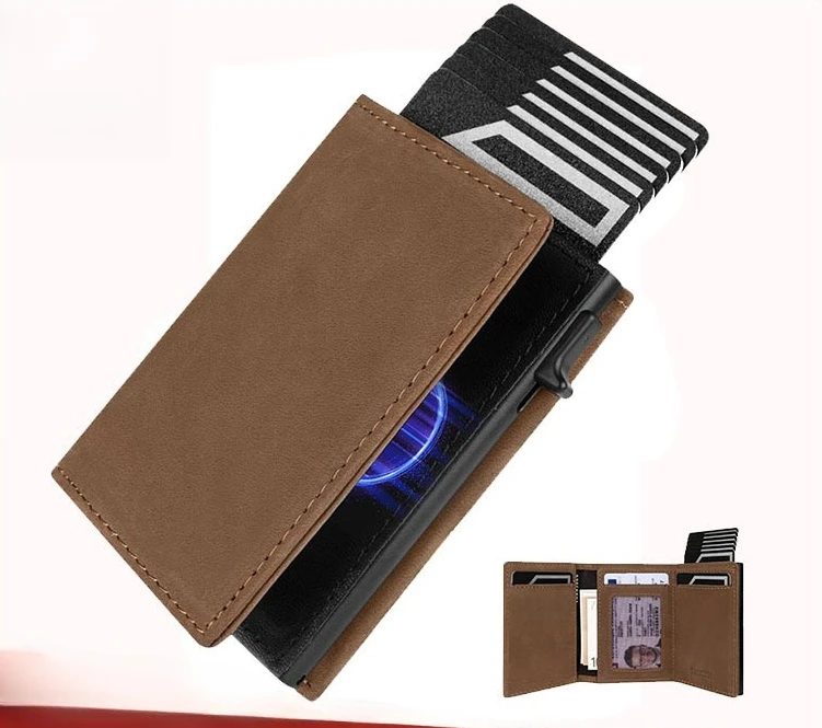 Three fold magnetic retro microfiber leather men's wallet rfid security simple coin pocket square mini ultra thin wallet