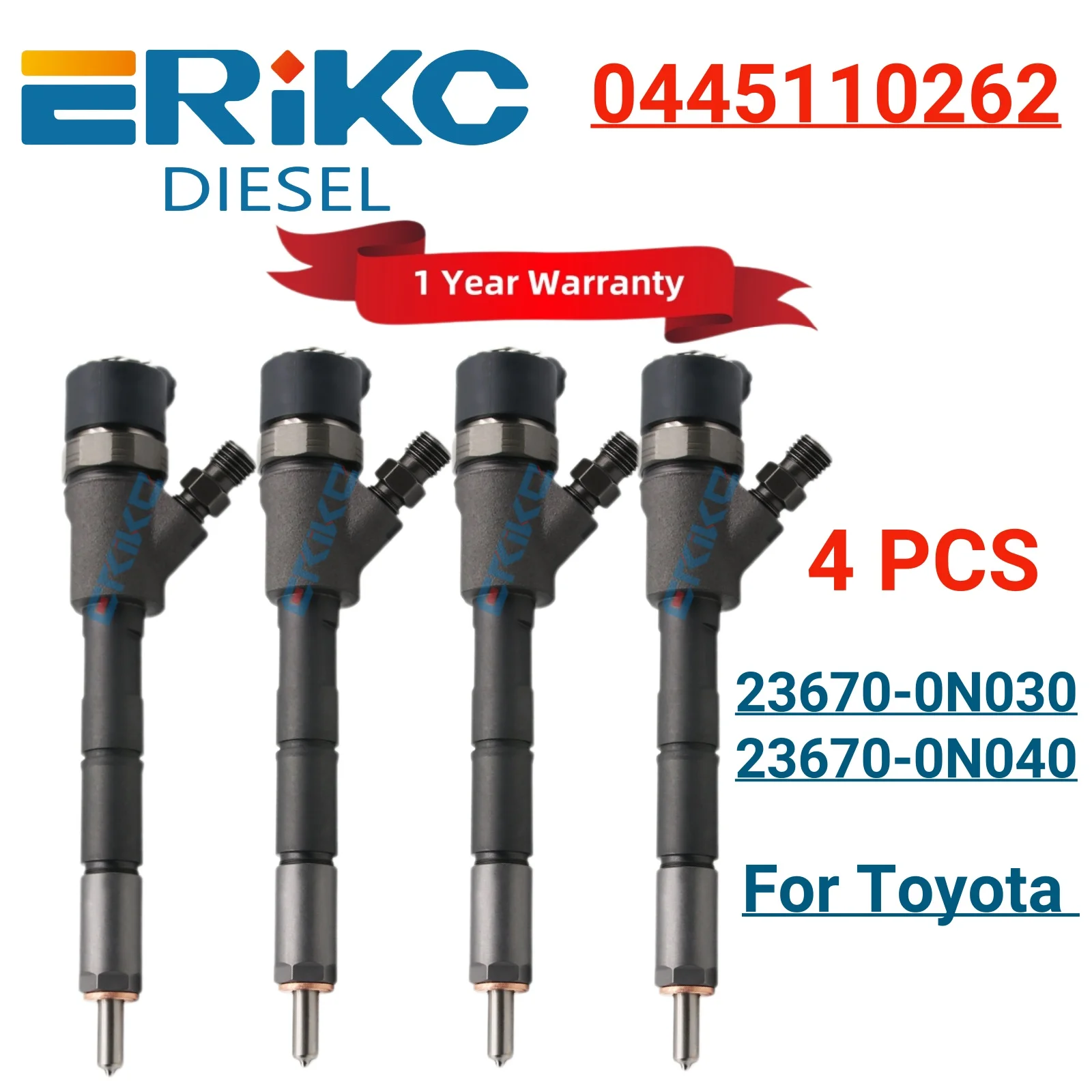 4PCS 0445110262 23670-0N030 Diesel Fuel Injector 23670-0N040 Common Rail Injector for Bosch Toyota Yaris Verso 1.4 D 0986435191