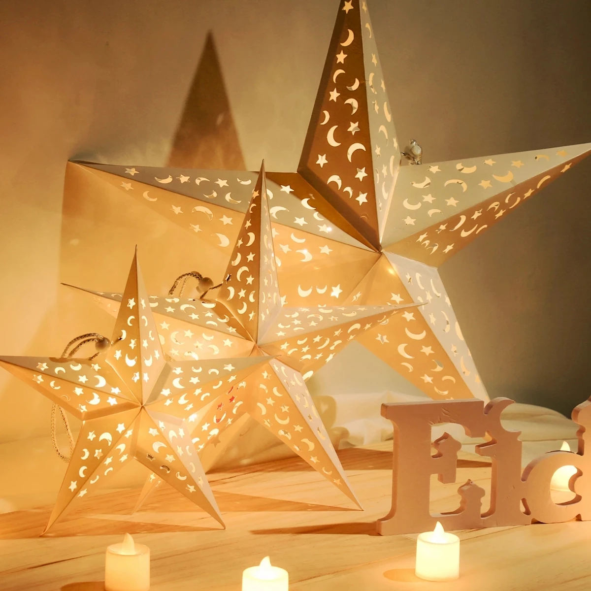 

Hollow Out Paper Star Lantern Hanging Decoration for Eid Mubarak Wedding Holiday Birthday Party Celebration & Home Ramadan Decor