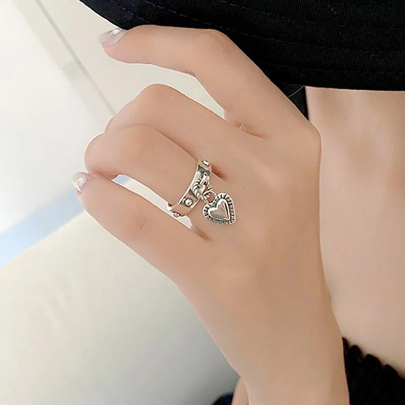 Women's 925 Sterling Silver LOVE Heart Tassel Ring