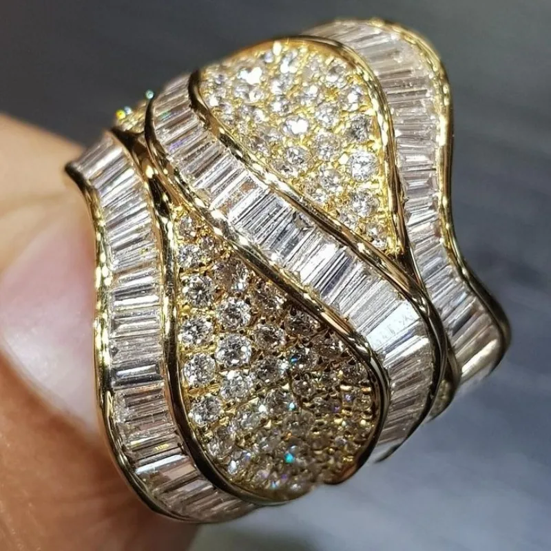 Wunderschöner eingelegter weißer CZ-Damenring, ästhetische geometrische Form in Goldfarbe, für den täglichen Gebrauch, Partyschmuck, Jubiläumsgeschenk