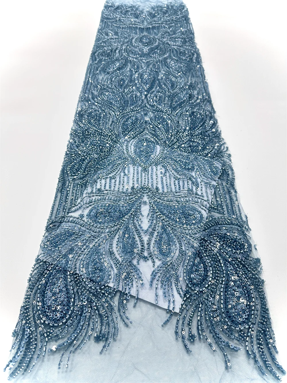 Afrikaanse zware kralen kant stof 2025, hoge kwaliteit Nigeriaanse pailletten bruidegom kant Franse tule stof voor bruiloft jurk naaien