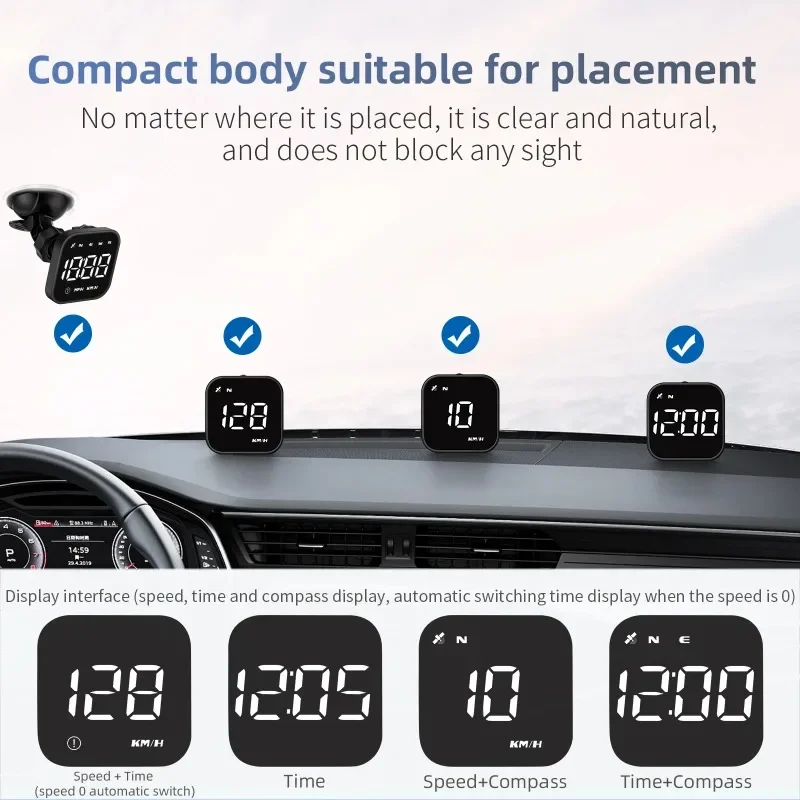 Car Hud Head-up Display Gps Speedometer Compass Overspeed Alarm Multi-functional Driving Computer Display smart car systems