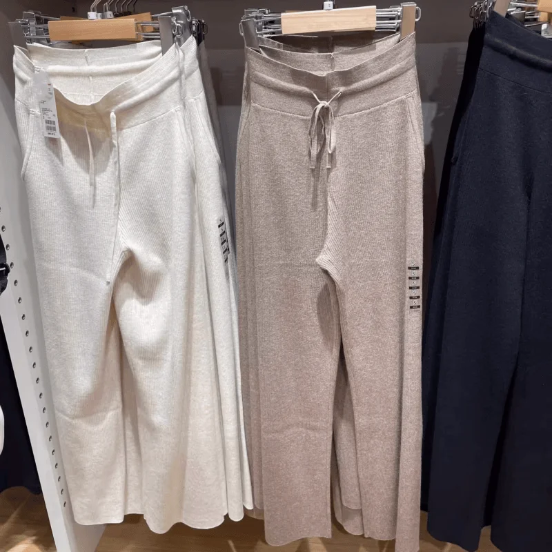 

Свободные вязаные брюки с широкими штанинами прямого кроя для женщин, осенняя новинка, повседневные брюки из хлопка и льна