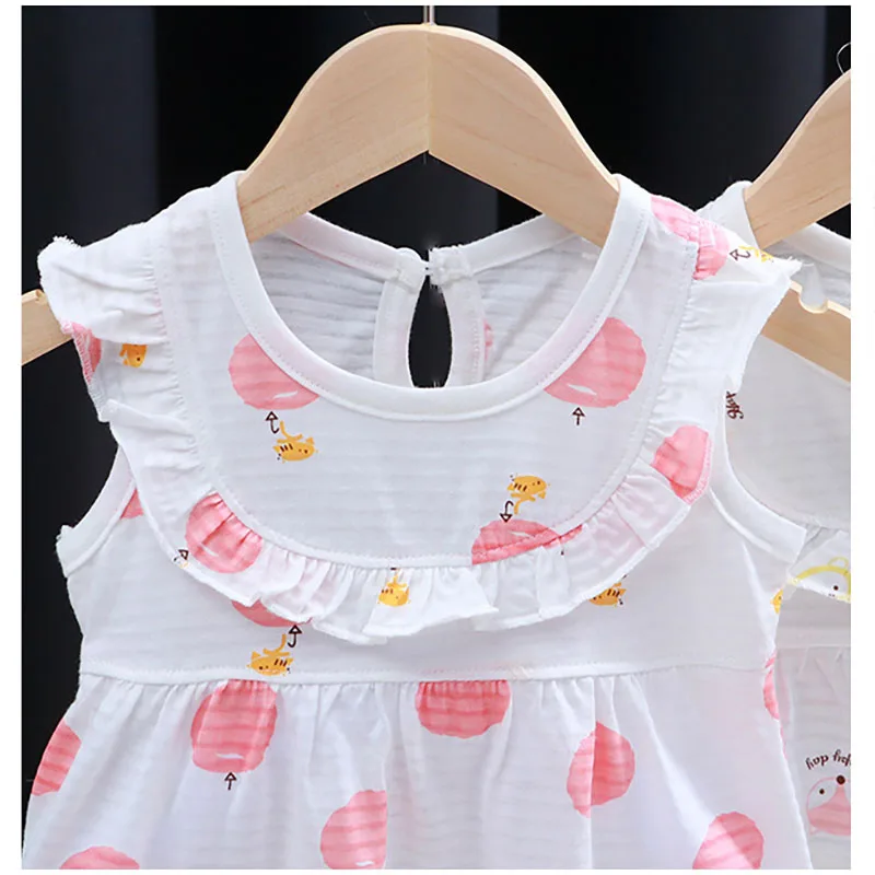 0-4T Sweet Cartoon A-line Toddler Baby Girl Dress Kids Floral Bow Dress Children Sleeveless Summer Clothes Party Dress