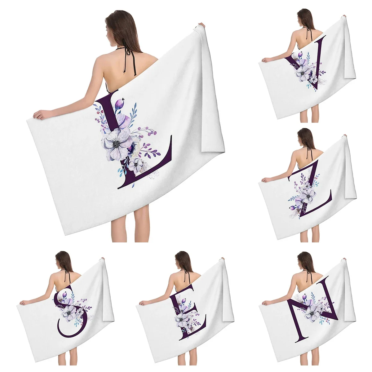 1pc Flower wreath letter pattern Pattern Beach Towel,Ultra-Fine Fiber Beach Blanket,Highly Absorbent Bath Towel,Suitable
