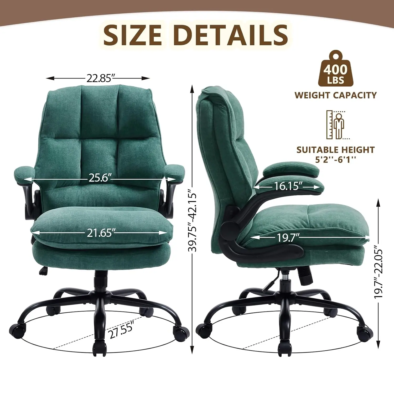 Comfy Office Chair Soft and Double Cushioned Ergonomic Computer Desk Chairs for Long Hours Executive Office Chair with Flip-up