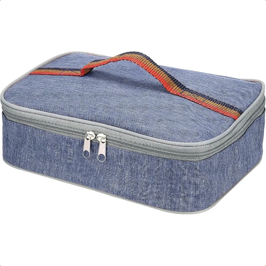 

12x9x3 Insulated Lunch Bags Portable Food Containers Bag Flat Bento Bags Reusable Thermal Lunch Pail for Men and Women Blue