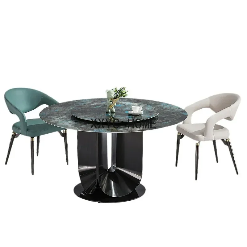 Light luxury microcrystalline stone round table marble dining table and chairs household modern simple