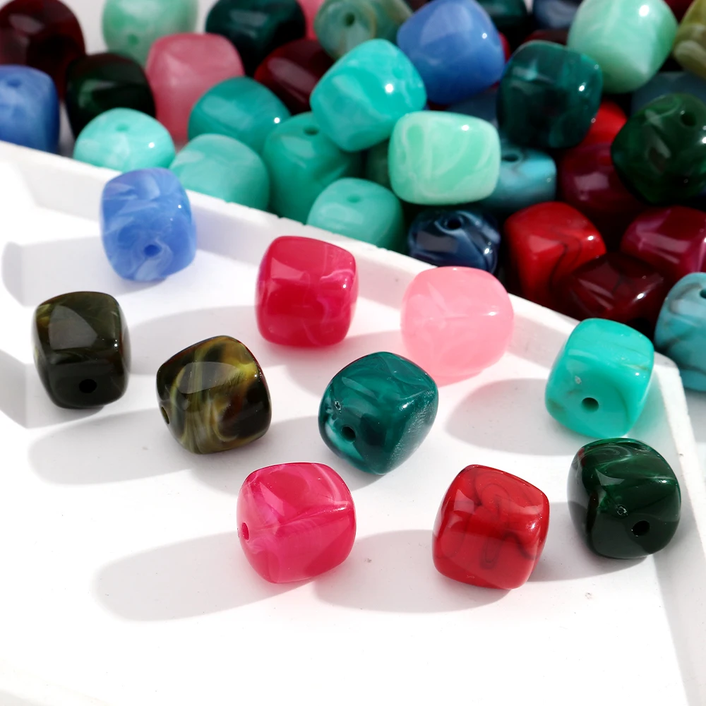 10 Stück Marmorfarbene Acryl-Perlen, 16x17mm, quadratische Würfelform, lose Abstandsperlen für DIY-Schmuck, Armbänder, Halsketten, Ohrringe, Zubehör – Detail 7