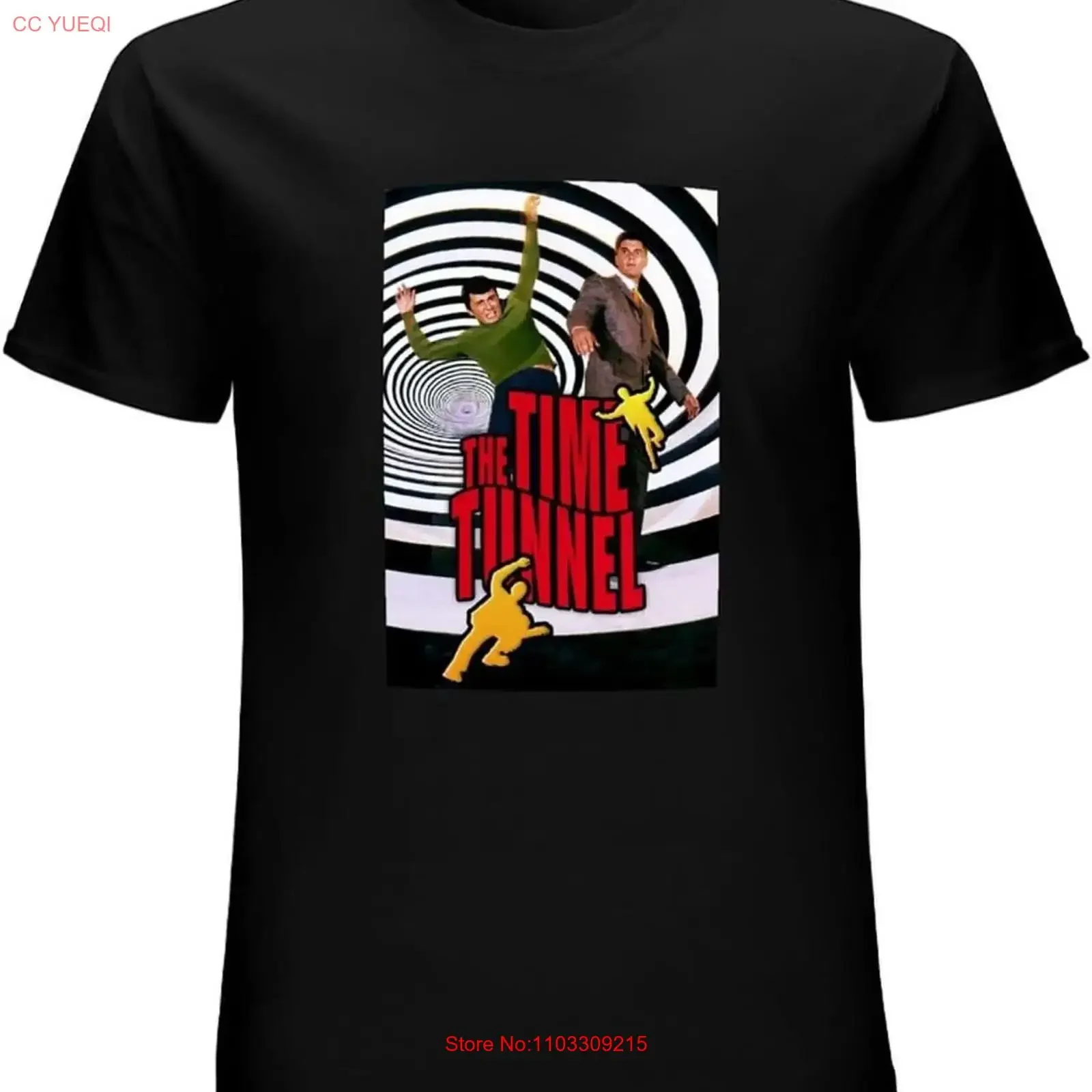 Clasisfh The Time Tunnel T-shirt pour homme noir vintage délavé avec motif respirant unisexe doux et confortable pour un usage quotidien