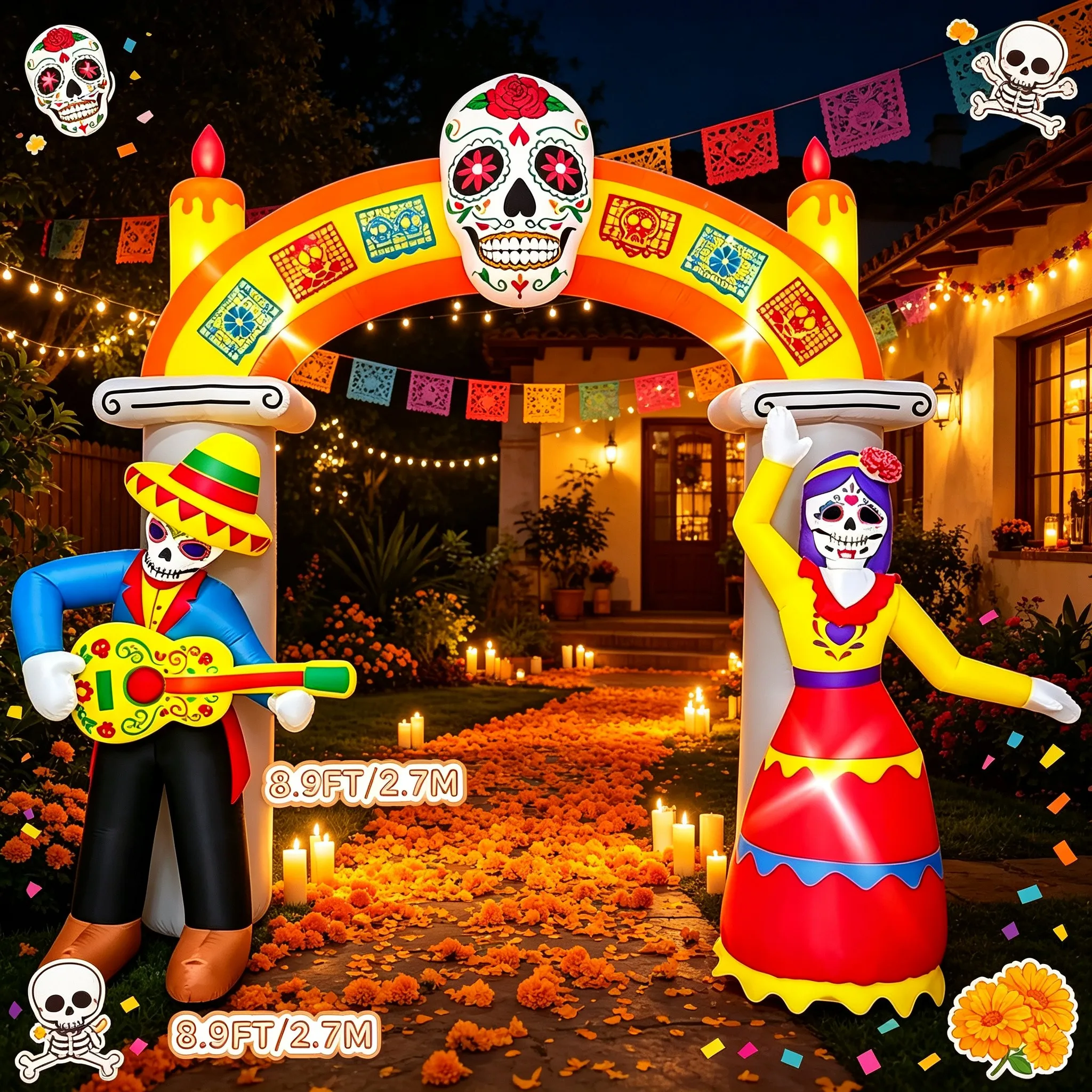 Dia de los Muertos Arch Outdoor Holiday Decorations LED Inflatable Arch Model For Backyard Garden Festival Party Decor