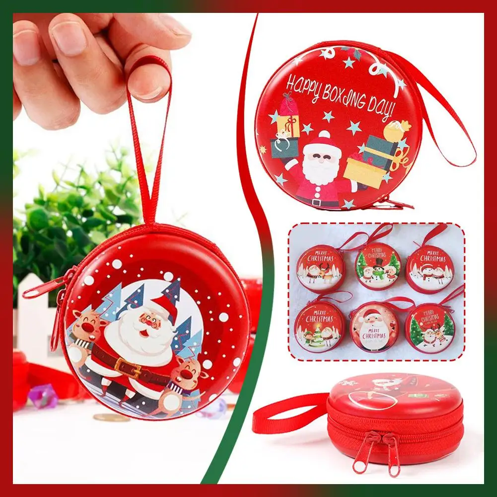 1PC Cartoon Coin Purse Children's Coin Purse Christmas Bag Zipper Square Pattern Wallet Round Theme Gift Coin Cristmas A8K3