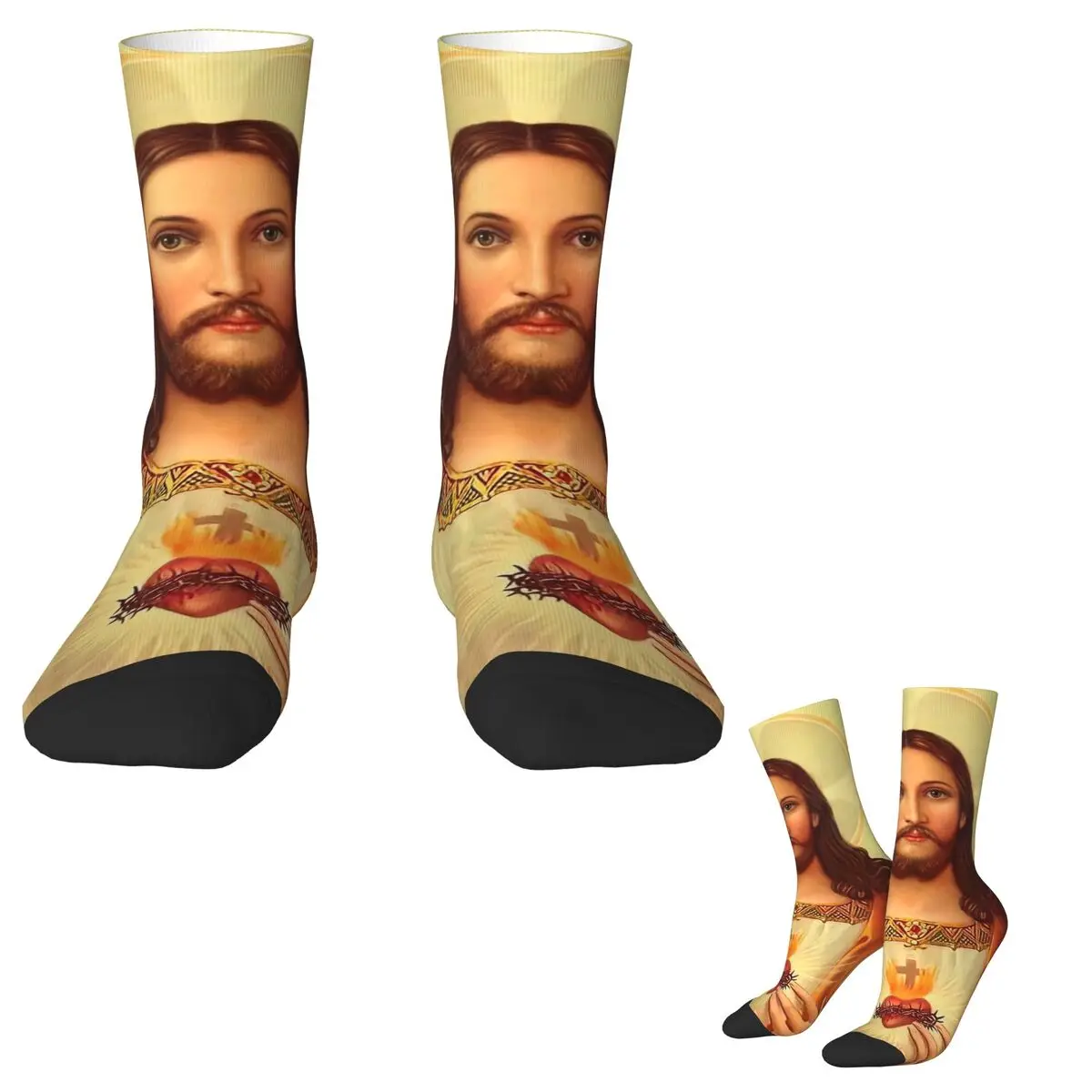 Sacred Heart Of Jesus Stockings Pattern Trendy Socks Autumn Anti Sweat Socks Adults Men Running Warm Soft Socks