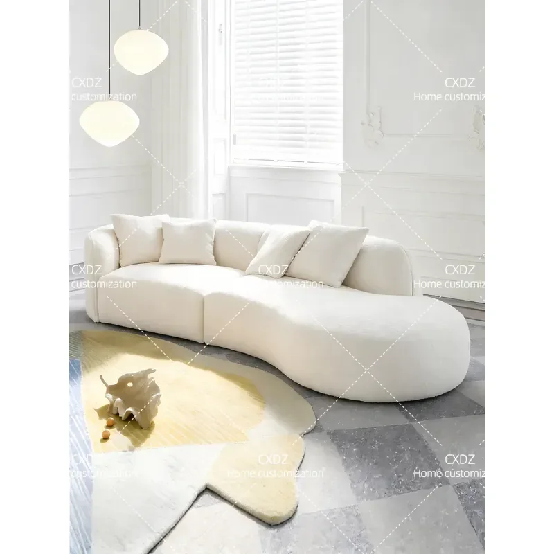 French Retro Cream Curved Sofa Fabric Horizontal Hall Special Shaped Fully Removable Washable Cover Living Room Furniture