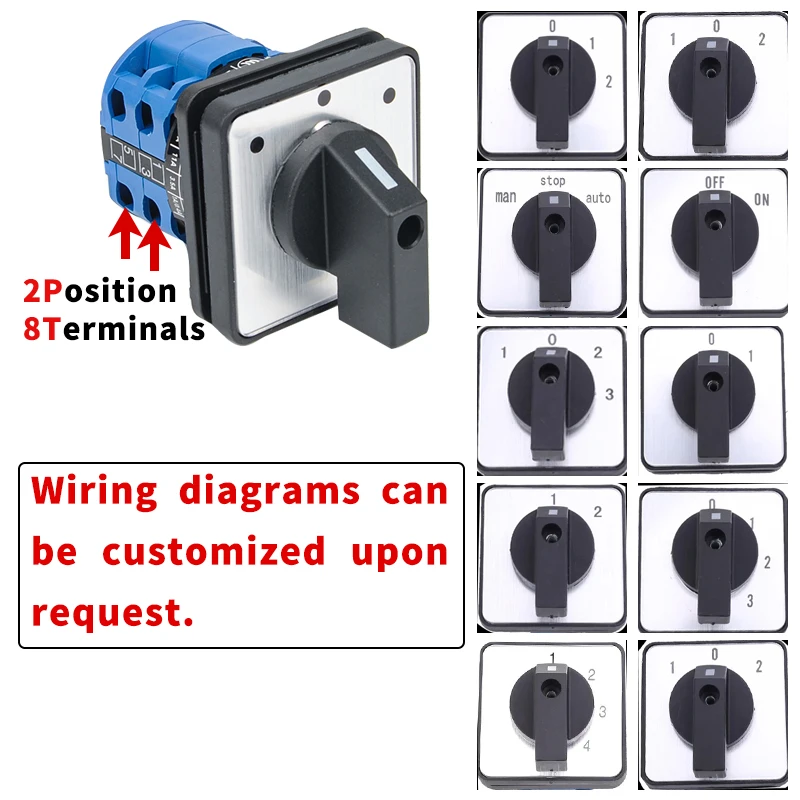 1pcs Electric 2 Position 8 Terminals Rotary Cam Changeover Switch 500V 20A LW28-20 LW26-20 LW28 LW26