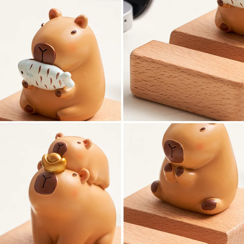 Figure Model Capybara Phone Holder Support Desk Decor Capybara Mobile Phone Stand Animal Wooden Capybara Cell Phone Bracket