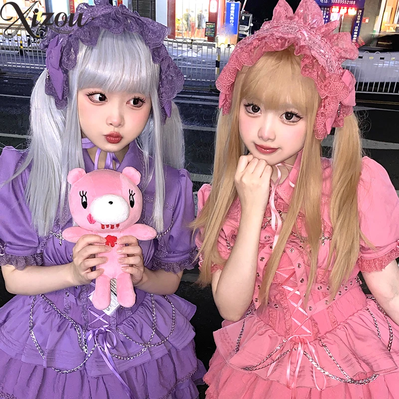 JSK Gothic Punk Stil Elegante Beiläufige Kurze Kleider für Frauen Subkultur Harajuku Sommer Original Kawaii Dame Lolita Kleid