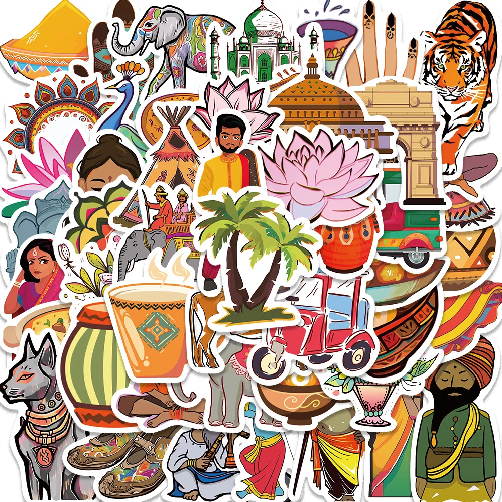 50pcs India Stylistic Stickers for Envelope Computer Diary Guitar Phone Case Scrapbook Motorcycle Helmet Waterproof DIY Decal