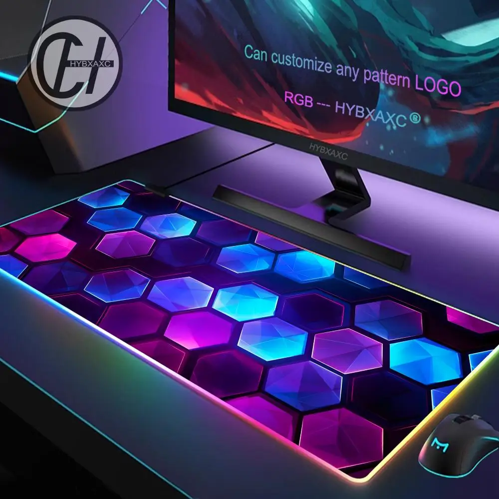 Red Blue gradient design Mouse Pad RGB Gaming Mouse Pad Mat HD Gamer Large LED Light XXL MousePads PC Computer Carpet