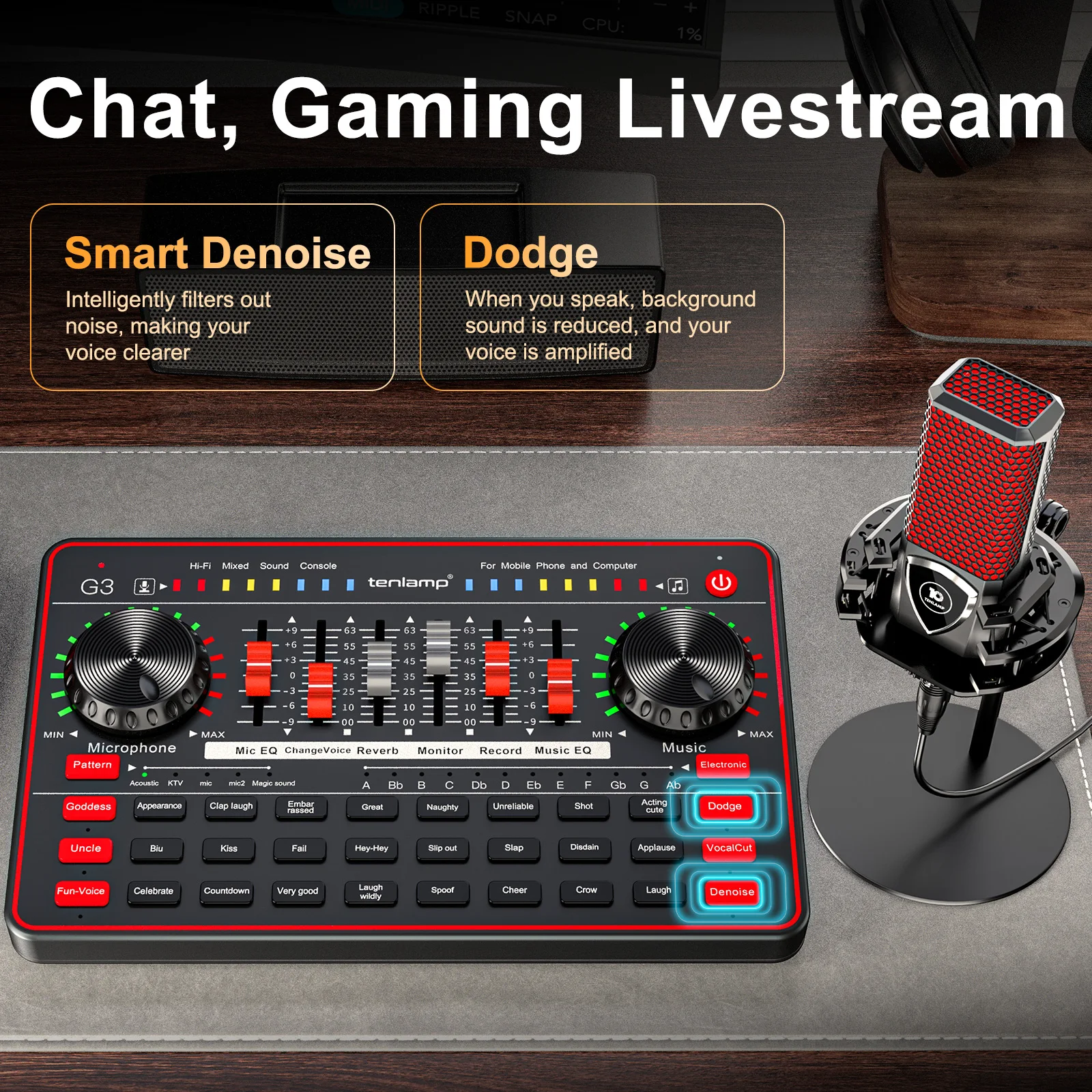 

Звуковая карта для стриминга, аудиоинтерфейс, DJ-микшер, конденсаторная звуковая карта/плата, аудиомикшер G3 для комплекта оборудования для подкастов