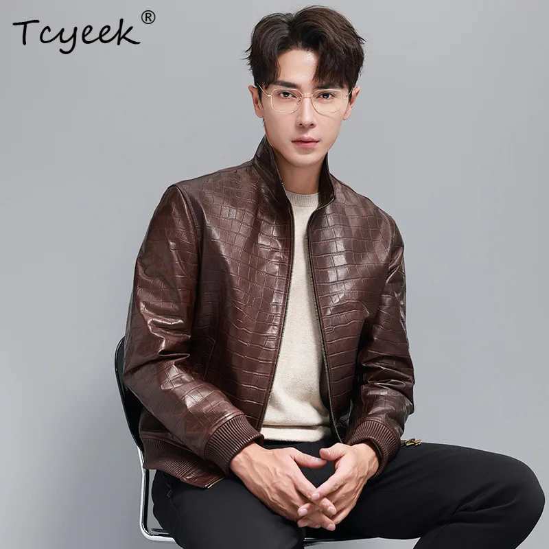 Tcyeek Top Layer Sheepskin Motocycle Jackets Real Leather Jacket for Men Clothes 2026 Autumn Mens Coats Trendy Casaco Masculino