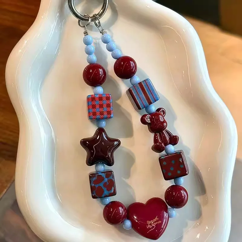 

Подвеска для телефона в форме сердца с медведем, цвет винно-красный | Подвеска для сумки, брелок для ключей, высококачественный декоративный аксессуар