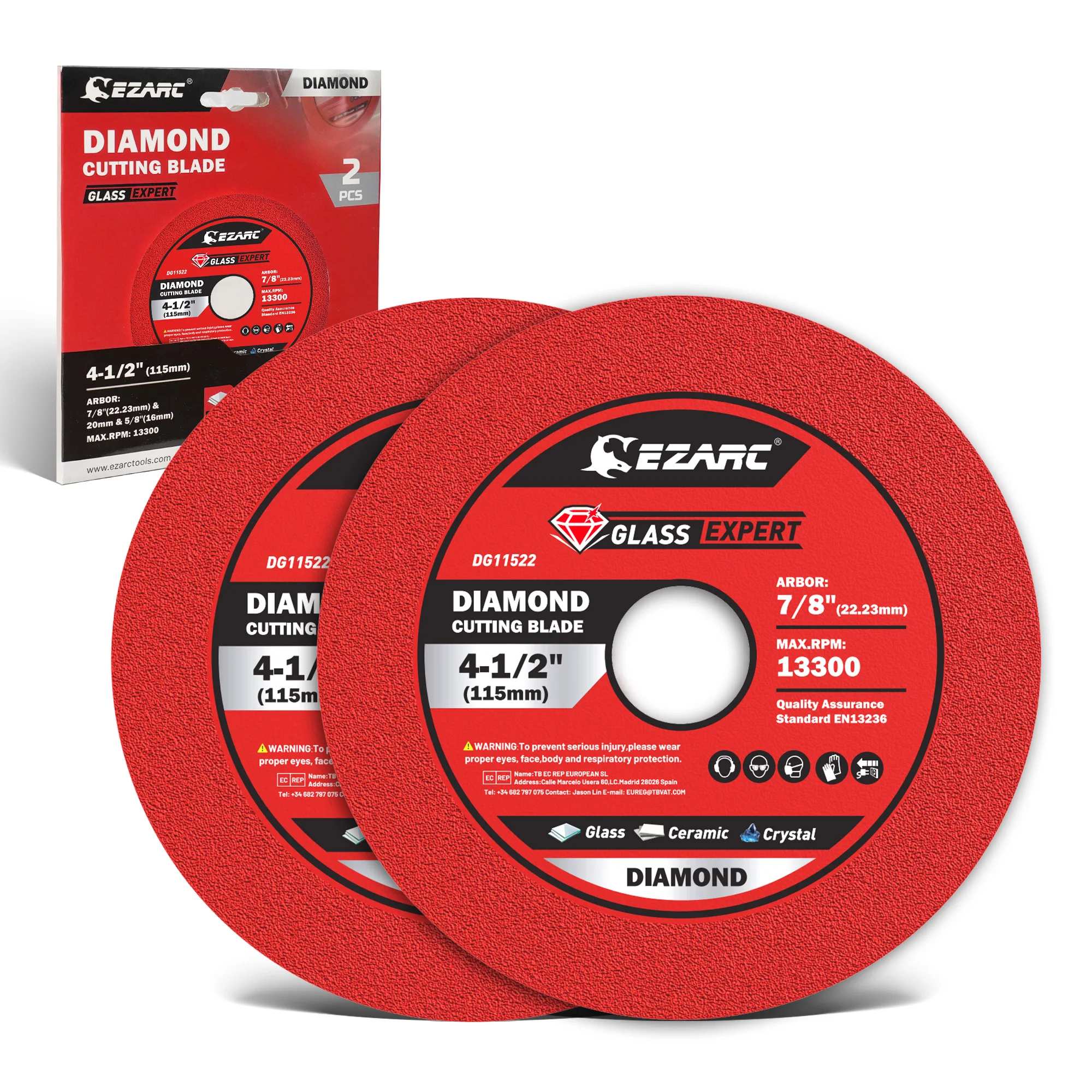 EZARC 2PC 4.5'' Diamond Blades Wet Cutting for Glass Tile Ceramic Porcelain, Super Thin 7/8" Arbor Less Chipping Low Vibration