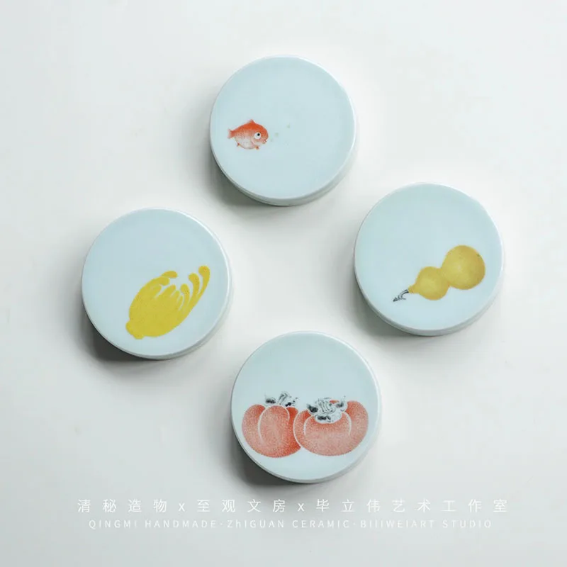 1pcs Creative Round Ceramic Paperweight for Calligraphy, Chinese Writing Desk Decor 7 cm