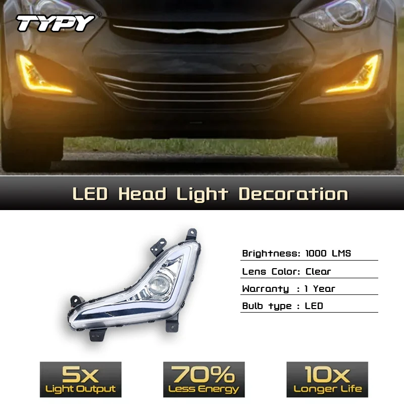 

2 PCS For Hyundai Elantra 2014 2015 2016 LED DRL fog lamps cover daytime running light with turn signal Foglight