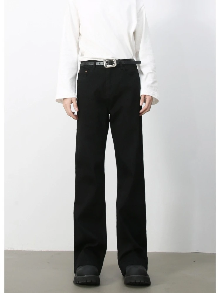 Men's Korean Style Straight Jeans Classic Solid Color Simple Slightly Flared Casual Denim Pants Loose Trendy Versatile Trousers